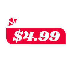 $4.99 only png, red colour price tag, commercial shop tag, smooth discount tag