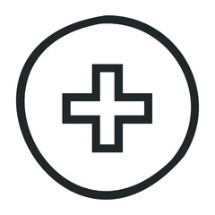 Fototapeta premium Black medical cross icon in circle on white background. Vector illustration