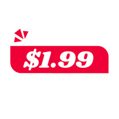 $1.99 only png, red colour price tag, digital flat tag, retail signage icon