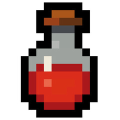Obraz premium Pixel Art Red Health Potion Icon - Healing Elixir Bottle for RPG Inventory and Survival Game UI