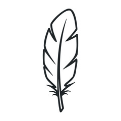 Fototapeta premium Simple black feather outline drawing on white background. Vector illustration