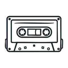 Fototapeta premium Retro audio cassette tape sketch with vintage music design elements on white background. Vector illustration