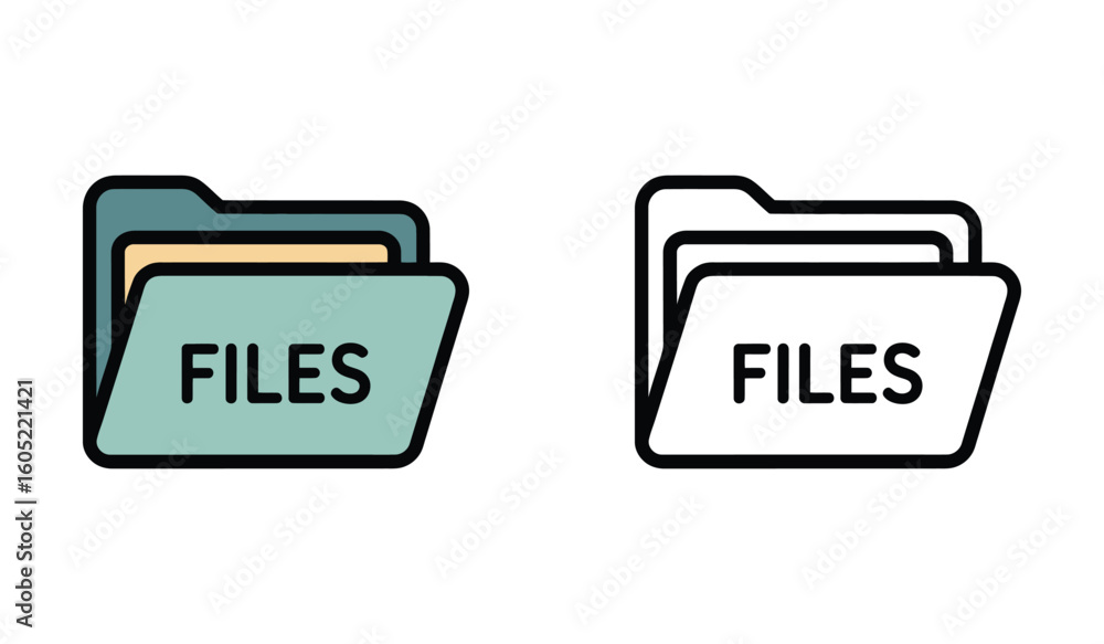Poster two folder icons representing file storage with color and outline versions