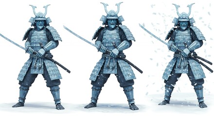 Three samurai warriors in armor