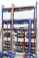 View from the back of the electrical panel. Connection of electronic modules using copper...