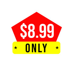 $8.99 only png, red colour price tag, cool discount tag, clear sale label