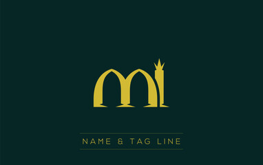 MI logo design. A sophisticated, minimalistic logo design featuring golden stylized typography,  perfect for branding concepts emphasizing luxury, professionalism, and contemporary aesthetics.