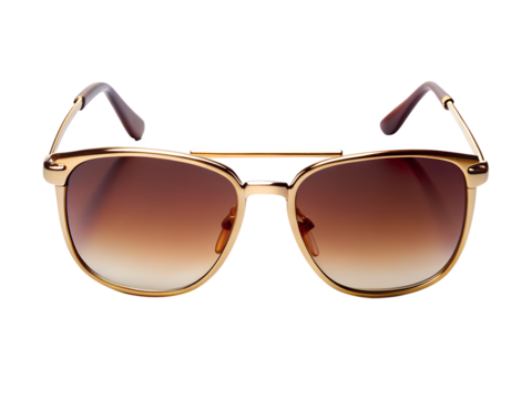 A pair of gold aviator sunglasses with brown gradient lenses isolated on white isolated on transparent background - Powered by Adobe