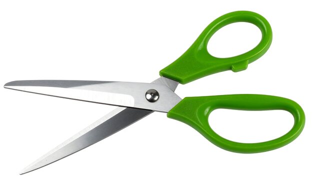 Green scissors on white background (1)