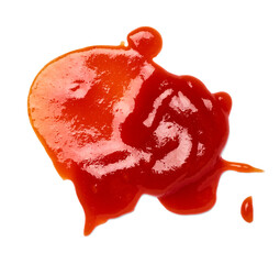 close up of  a ketchup stain on white background