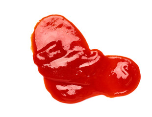 close up of  a ketchup stain on white background