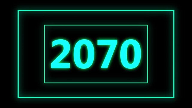 2070 number neon text background animation. Glowing neon sign blue colors digit number background.2070 colored text. Laser vintage effect. Infinite video animation numbers represents the new