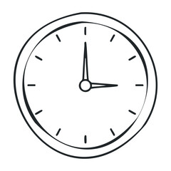 Simple black and white analog clock drawing with minimalist design. Vector illustration