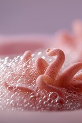 Fototapeta premium A close up of a pink blob of foam with a pink blob of foam in the middle. The foam is pink and has a fuzzy texture