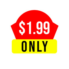 $1.99 only png, red colour price tag, clean discount label, soft corner badge