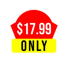 $17.99 only png, red colour price tag, clean edge tag, shop sale sticker