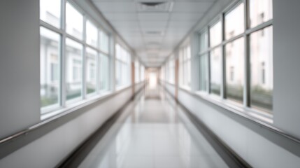 Empty hospital corridor with windows.