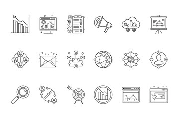 Collection digital marketing business strategy line icons graph chart