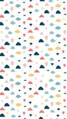 Obraz premium A whimsical pattern of colorful abstract shapes and dots on a clean white background