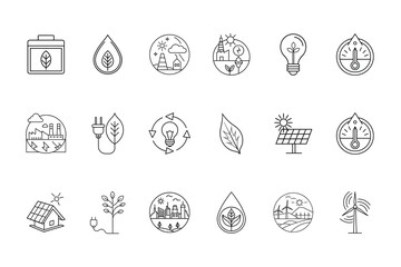 Eco friendly energy ecology line icons bundle green renewable