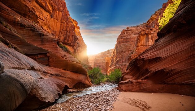 firefly rocky canyon showcases vibrant red rocks and sunlight generative ai