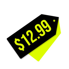$12.99 only png, clean price tag, black colour, simple badge, elegant style