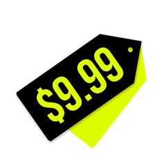$9.99 only png, elegant price tag, black colour, rounded badge, simple design