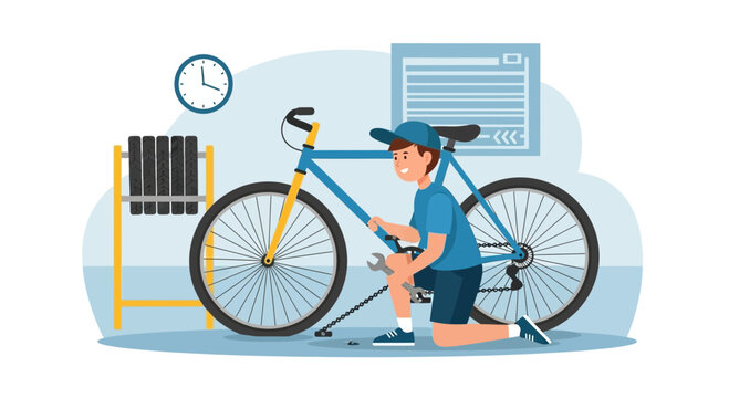 Young Mechanic Skillfully Repairing Bicycle at His Home Workshop Professionally