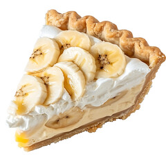 Slice of Banana Cream Pie with Whipped Topping and Fresh Banana Slices