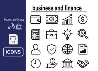 Minimalist business and finance icon set, modern line style, monochrome, editable stroke, high quality