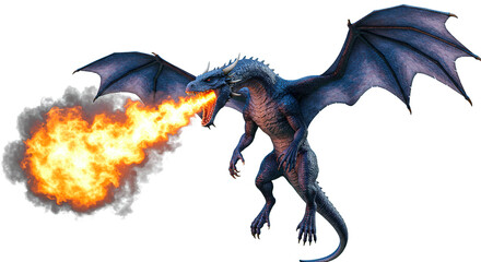 Powerful blue dragon breathing fire fantasy creature mythical beast digital art illustration image stock photo © thiago