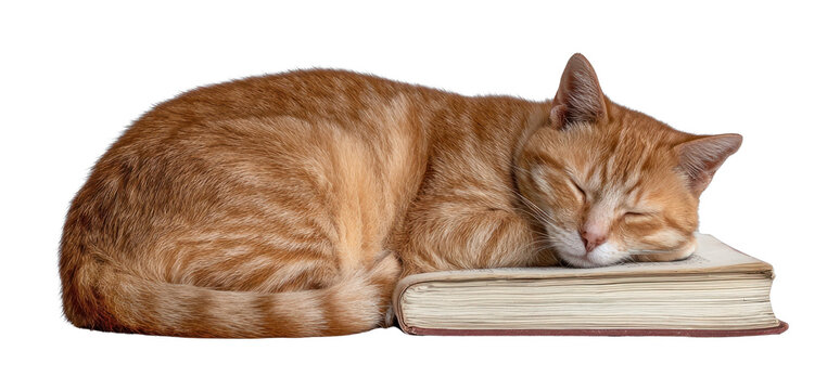 PNG Cat sleeping on a closed book calm publication relaxation. - Powered by Adobe