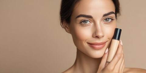 Woman applying skincare or foundation cream – beauty and facial care concept