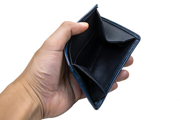 empty wallet in hands showing financial trouble isolated 0n white background, png, ai generated.	