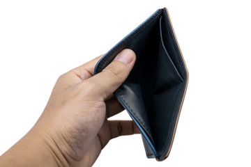 empty wallet in hands showing financial trouble isolated 0n white background, png, ai generated.	