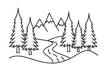 Obraz premium Stylized Forest Background With Water Stream