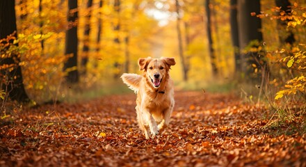Joyful Dog in Fall Nature