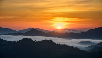 Fototapeta premium sunrise and mountain view with foggy in the morning at northern of thailand