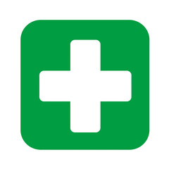 Profile silhouette of head with medical cross symbol on green background - Concept of icons, medicine  