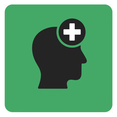 Obraz premium Profile silhouette of head with medical cross symbol on green background - Concept of icons, medicine 