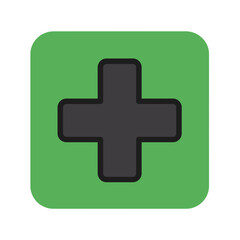 Obraz premium Profile silhouette of head with medical cross symbol on green background - Concept of icons, medicine 