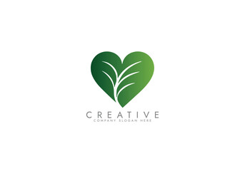 Eco Heart Logo,Leaf Heart Logo,Heart with leaf logo, vector illustration design