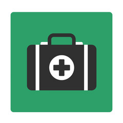 Obraz premium First aid kit silhouette icon on green circular background, concept of icons, medicine 