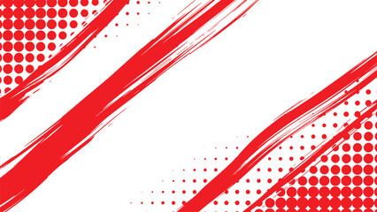 Abstract red brush strokes and halftone dots on white background