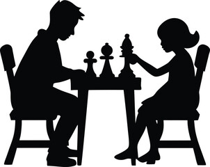 Parents Playing Chess Silhouette