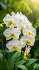 Obraz premium Elegant White Orchids Blooming in a Lush Green Garden
