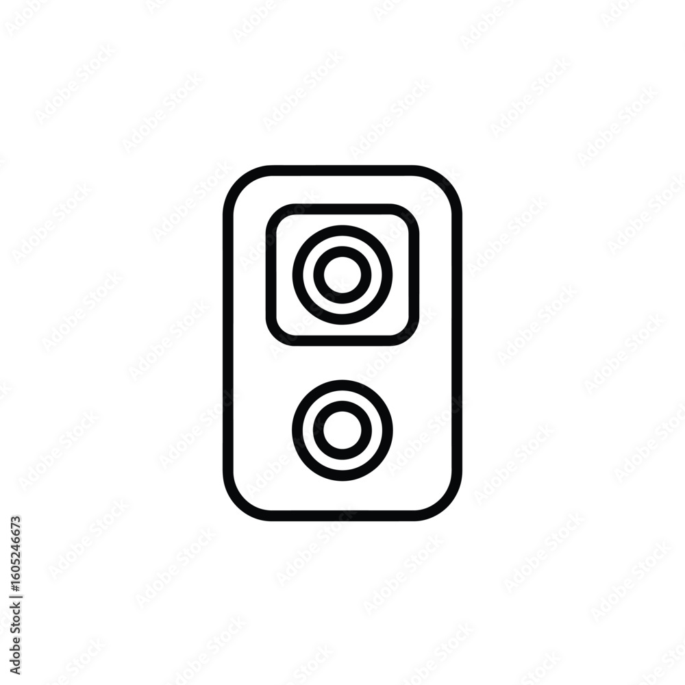 Poster minimalist icon design featuring a speaker with distinctive circle and rectangle shapes