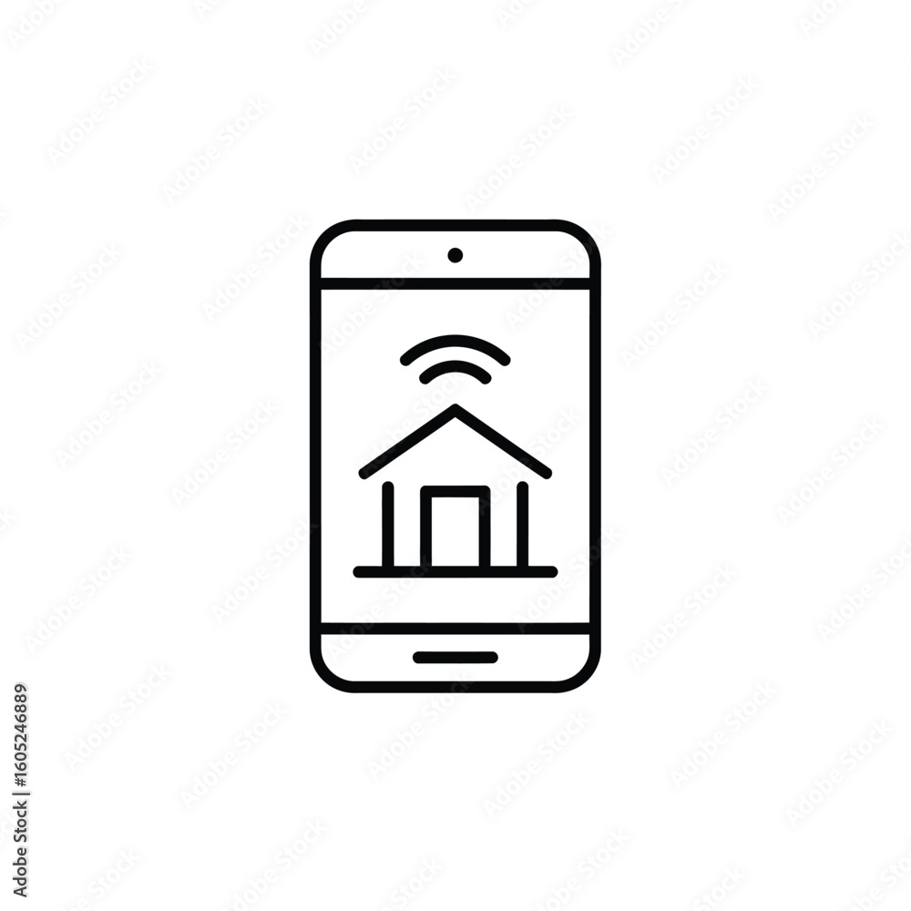Poster smart home control modern technology concept smartphone interface connected to a house and home netw