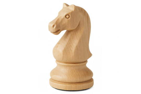 Wooden knight chess piece towering against transparent backdrop, symbolizing strategic gameplay and competitive spirit