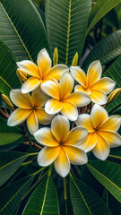 Obraz premium Exotic Plumeria Flowers Displaying Their Radiant Yellow and White Petals